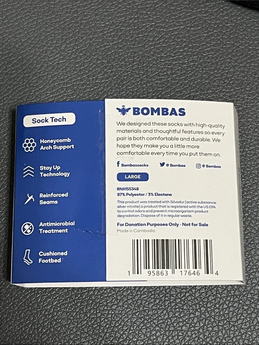 Bombas 4 pack Black Crew Socks with Gray Stripes